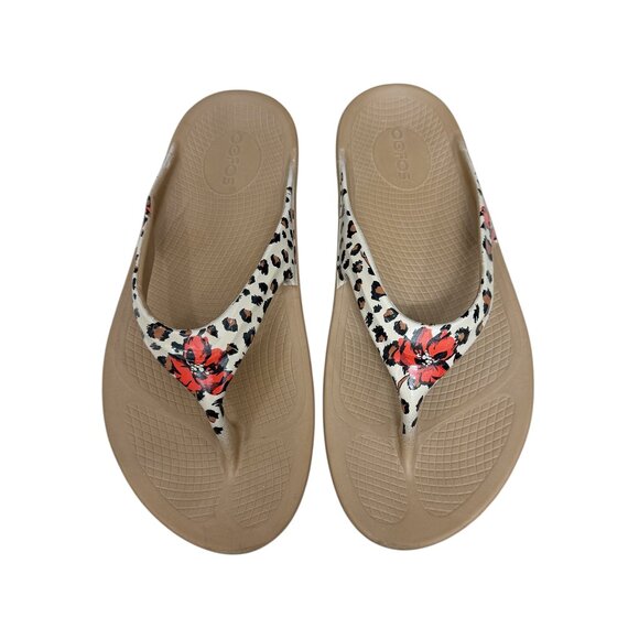 OOFOS Women's OOlala Limited Thong Sandals Flip Flop in Leopard Flora size 9 - Picture 1 of 10